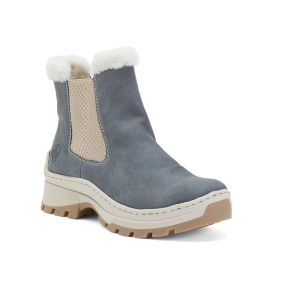 RIEKER Blue Faux Fur Trim Comfort Booties